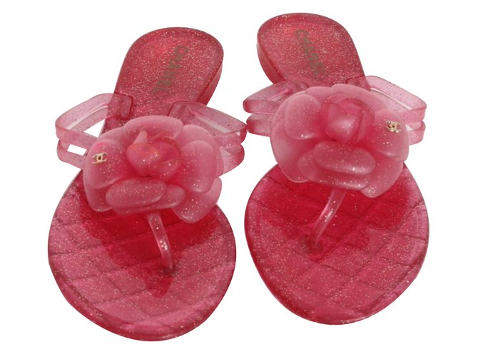 Chanel Camillia flip flops Pink Synthetic  ref.28537