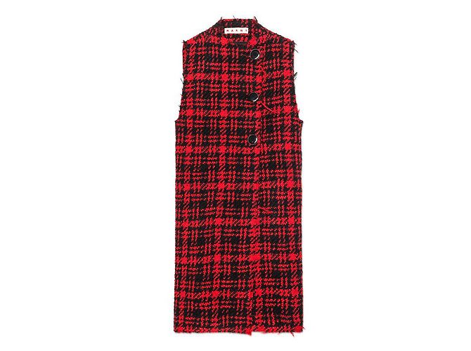 Cappotto Marni in lana a quadri nero e rosso