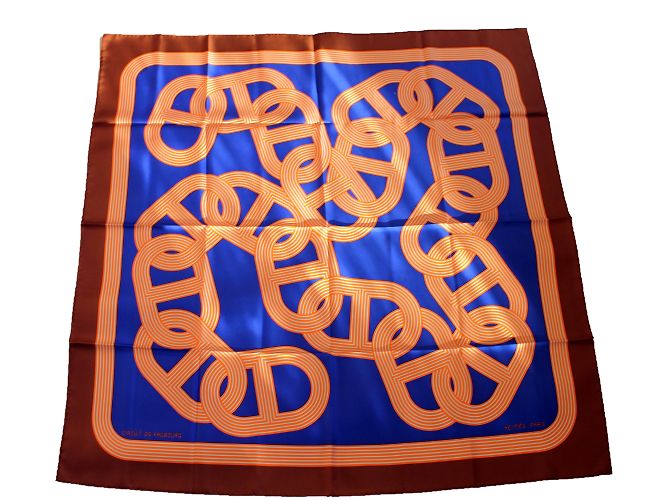 Hermès Bufanda de seda Azul Naranja