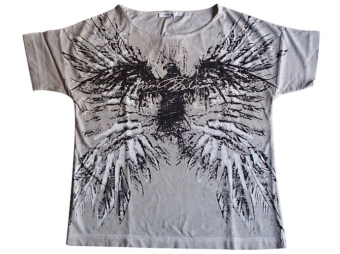 Top Pierre Balmain con Motivo Aquila Graffiti Grigio in Cotone