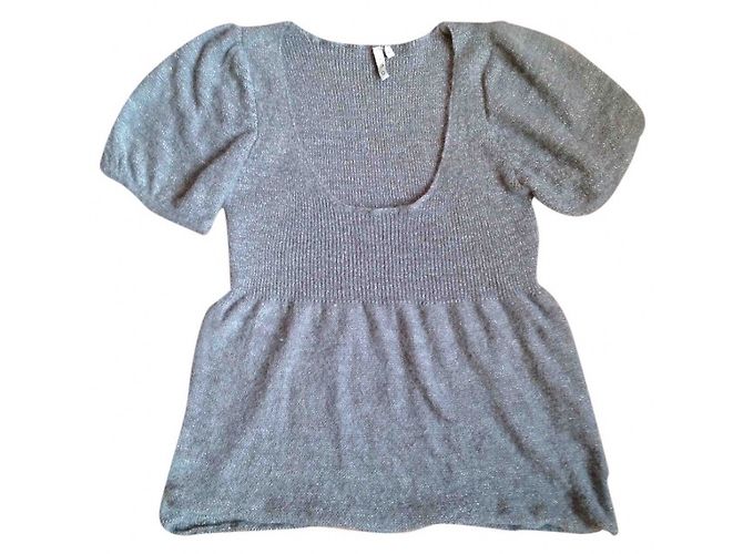 Iro Kurzärmeliger Wollpullover Grau Metallic Metallisch 