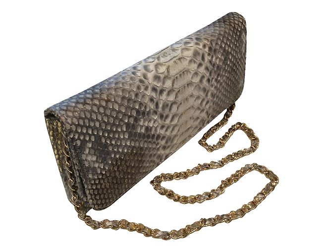 Autre Marque Pochette en python naturel et chaîne dorée