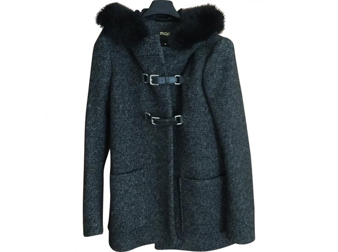 Maje Coats, Outerwear Dark grey Wool  ref.29041