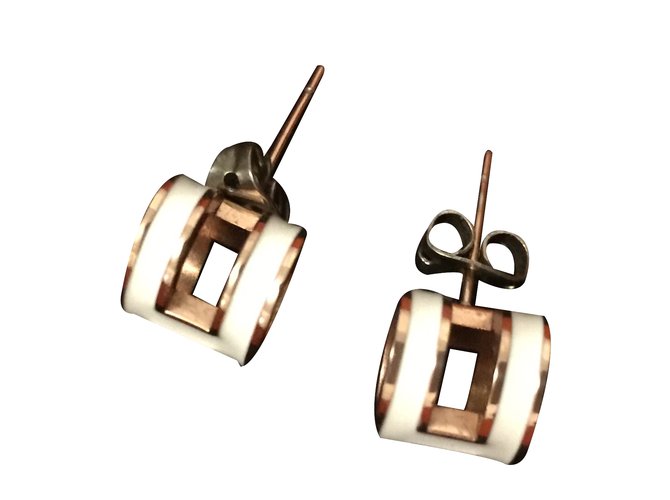 Hermès Aretes Blanco Dorado Chapado en oro  ref.29147