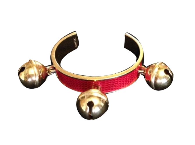 Hermès Pulseira Vermelho Couros exóticos Banhado a ouro  ref.29169