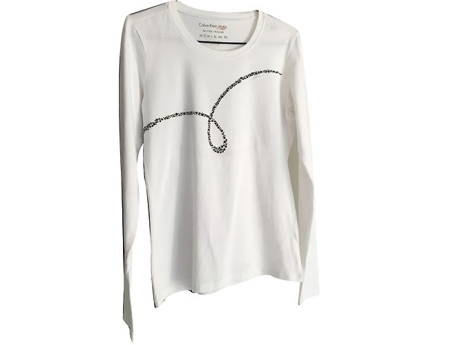 Camiseta de manga comprida Calvin Klein de algodão creme Cru