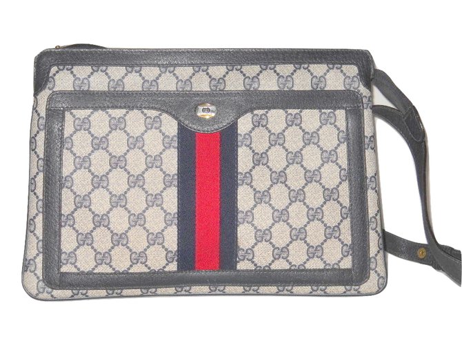 Gucci Bolsa vintage Branco Vermelho Azul Couro Sintético  ref.29268