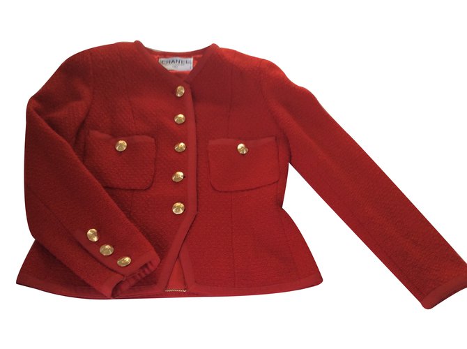 Chanel Jacke Rot Wolle  ref.29352