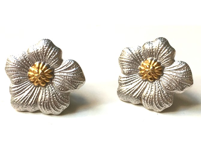 Buccellati Gardenia earrings Silvery Silver  ref.29436