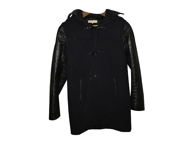 Sandro Blue Leather Coat with Removable Hood