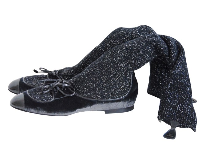 Chanel Boots Black Dark grey Velvet  ref.29704