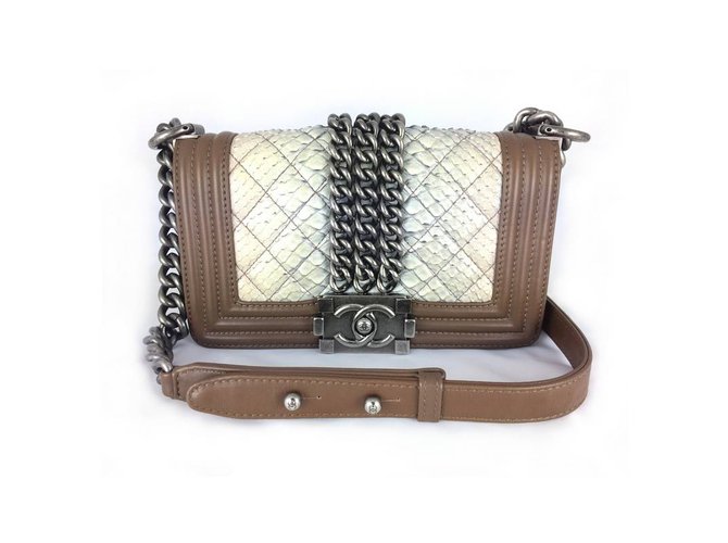 Chanel Boy Small Python Chains Versailles Brown Beige Exotic leather  ref.29719
