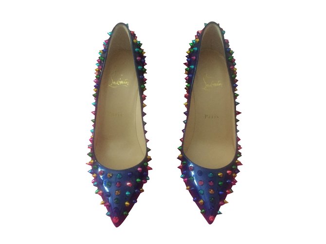 Christian Louboutin Spike patent Blue Leather  ref.29787