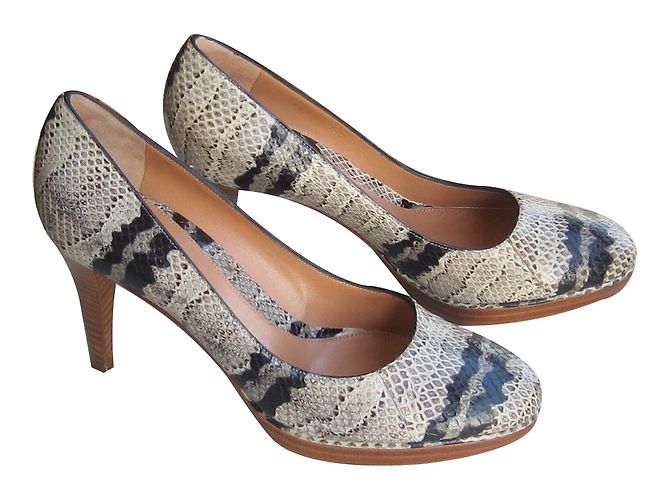 Sergio Rossi Leder Pumps Schlangenmuster Grau