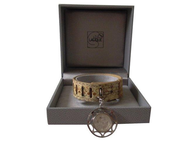 Lalique Armband Beige Leder  ref.29810