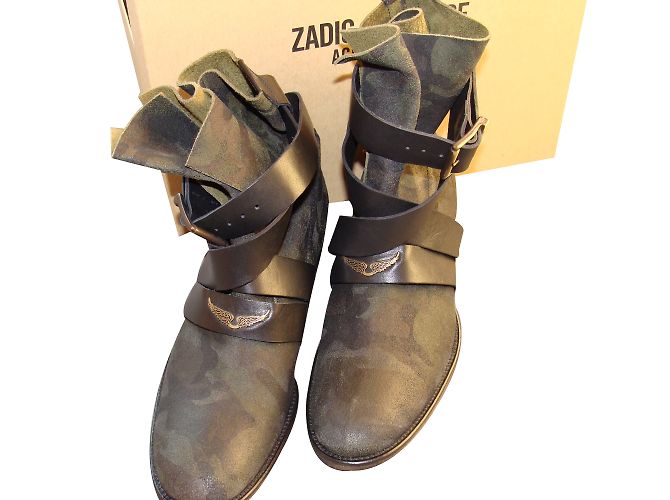 Botas Bikers Zadig & Voltaire Cuero Camuflaje Verde