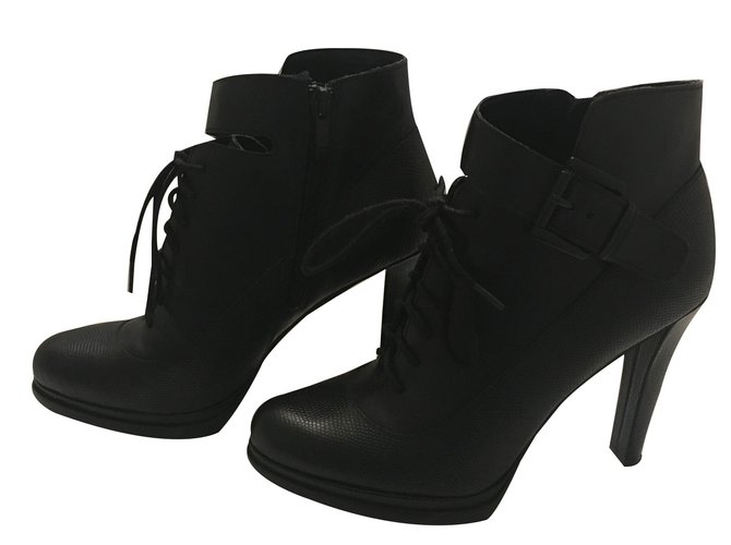 French Connection Ankle Boots Black Leather  ref.30062