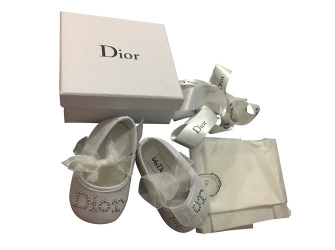 Baby Dior Ballerines enfant Tissu Blanc  ref.30132