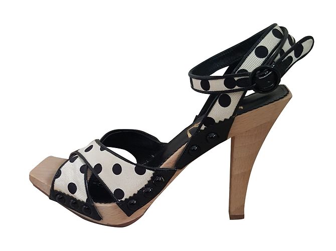 Sandali Yves Saint Laurent Tela Beige e Macchie Nere 36 