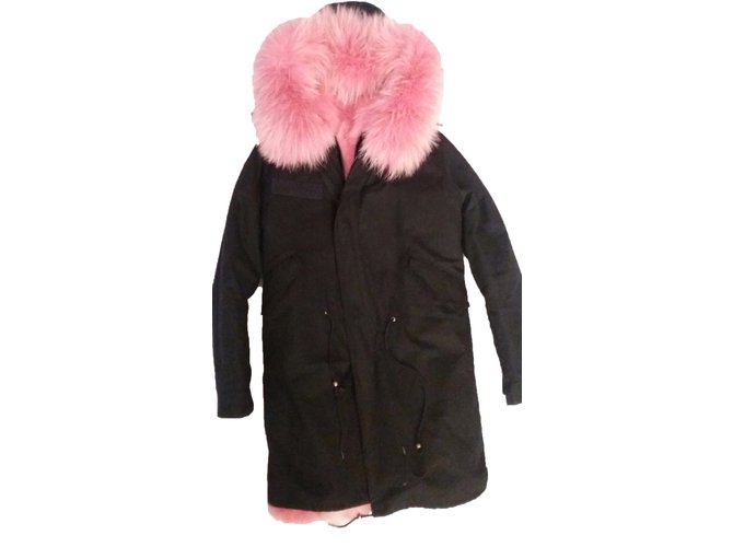 Autre Marque Parka en coton noir entie Fourrure Rose  ref.30524