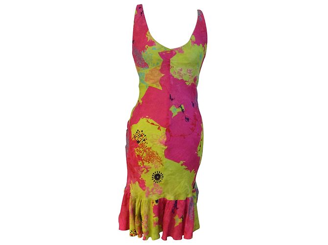 Abito in seta rosa e giallo Christian Lacroix