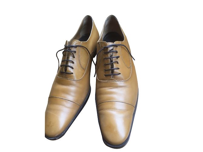 A. Testoni Havana Leather Flats Caramel