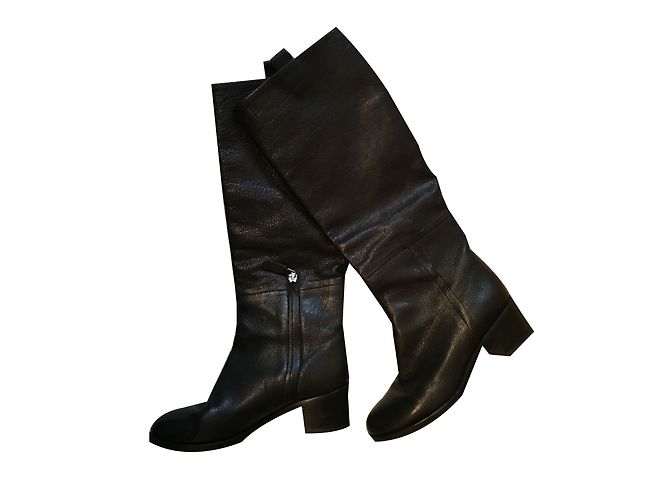 Max Mara Black Leather Knee High Boots