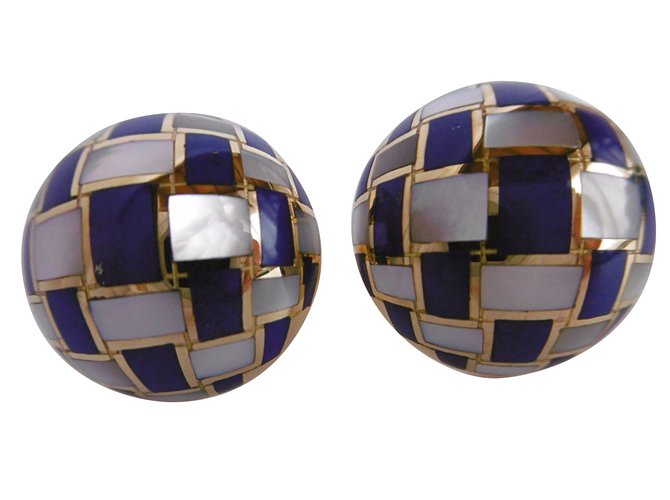 Tiffany & Co 18Pendientes con cheques de lapislázuli con incrustaciones de madre de perla de oro K Dorado  ref.30740