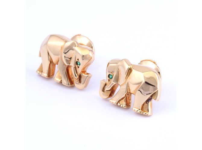 Cartier 18K Gold e brincos de elefante Esmeralda Dourado Ouro  ref.30741