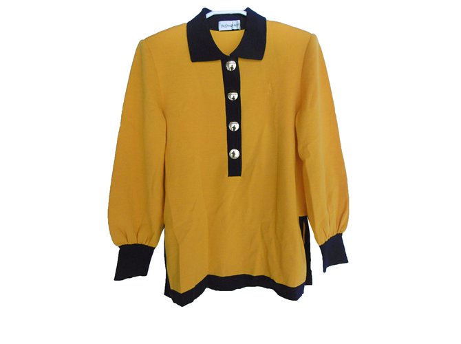 Yves Saint Laurent Gold Tone Button Wool Top Yellow  ref.30743