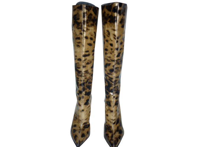 Christian Louboutin Stiefel Leopardenprint Lackleder  ref.30890