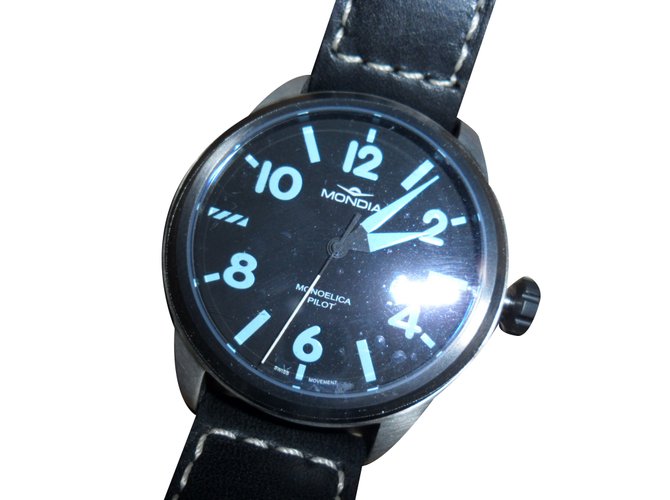 Autre Marque 'Mondia' monoelica pilot swiss made luxury men's watch new black / light blue dial Multiple colors Steel  ref.30985