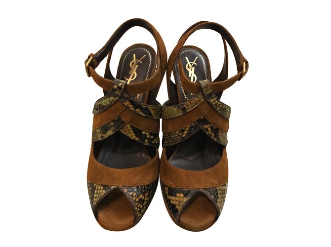 Yves Saint Laurent Sandals Brown Exotic leather  ref.31119