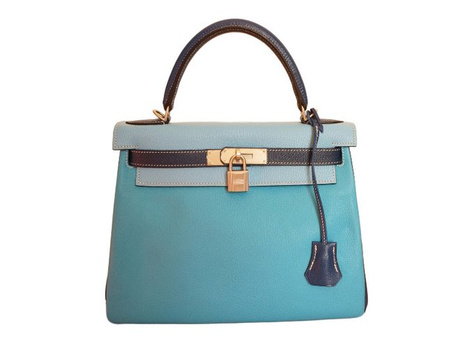 Hermès Kelly 28 empacar en 3 colores Azul Cuero  ref.31166