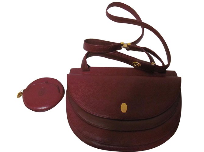 Cartier Handbag Handbags Leather Dark 