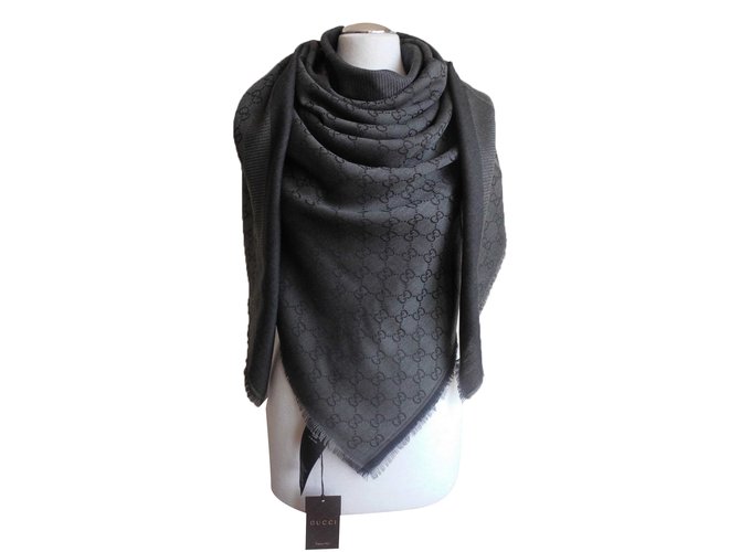 sciarpa  stola nuova gucci   grigio scuro Dark grey Silk Wool  ref.31203