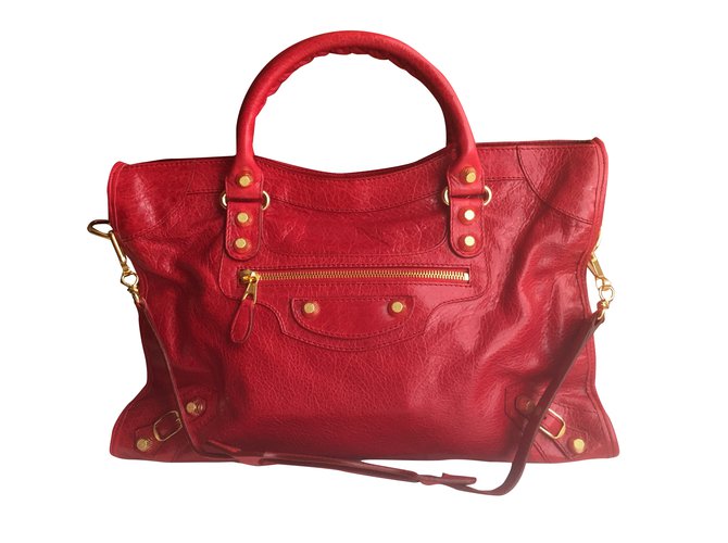 Balenciaga City giant 12 gold Red Leather  ref.31207