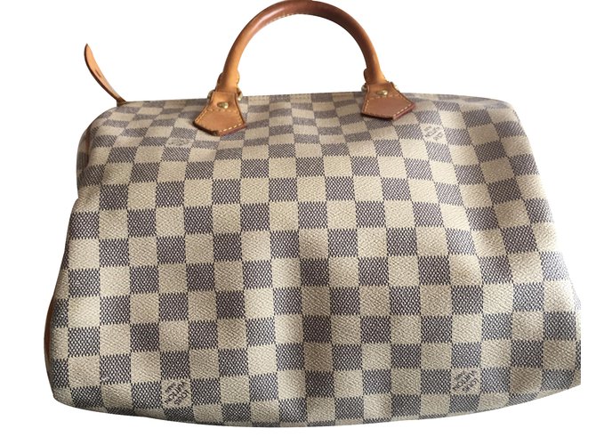 Speedy Louis Vuitton Handtasche Beige Leder Leinwand  ref.31324