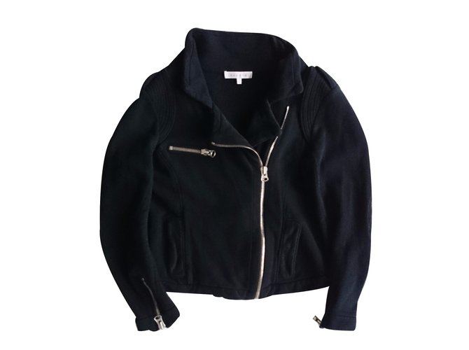 Sandro Biker jacket Black Cotton  ref.31378