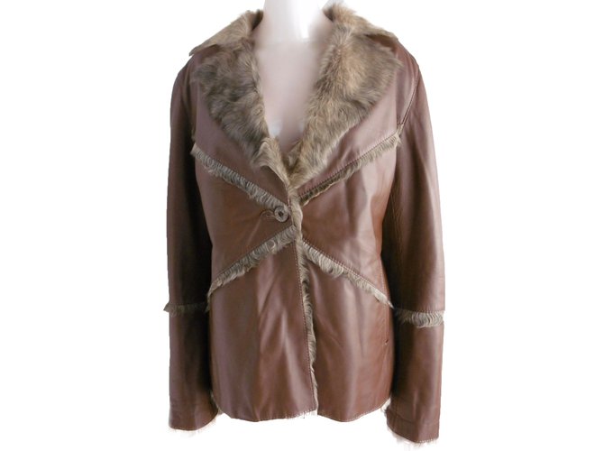 Balmain  Leather Fur Jacket Brown  ref.31582