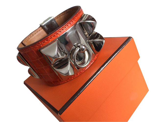 Hermès Collier de Chien Orange Exotisches Leder  ref.31603
