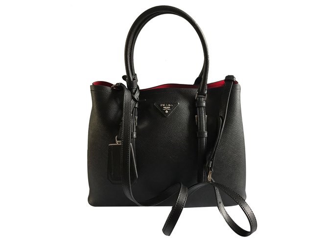 Prada Double bag Black Leather  ref.31620