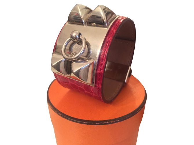 Pulseira Hermès Collier de Chien em couro de jacaré vermelho 