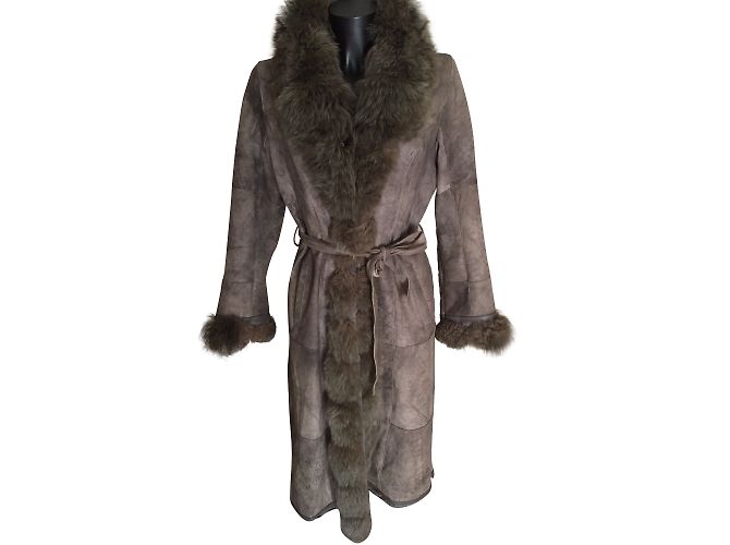 Autre Marque Giovanni Leder Mantel Grau mit Pelzfutter