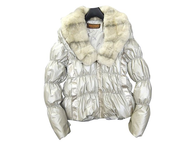 Balmain Rex Fur Puffer Coat Argento Poliestere  ref.31746