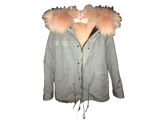 Parka Mr and Mrs Furs de algodón gris con forro de piel