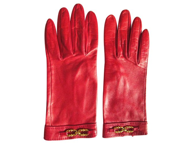 Hermès Handschuhe Rot Leder  ref.31924