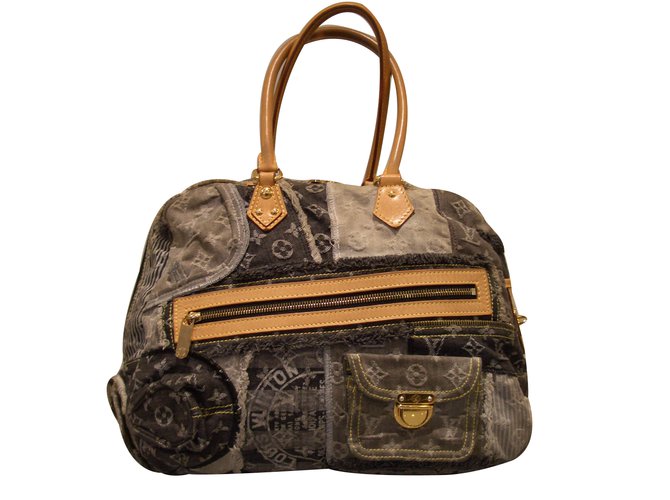 Bowling Louis Vuitton Handbag Grey Denim  ref.32300