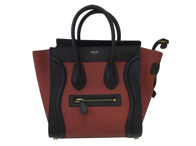 Céline Micro Luggage Dark red Caramel Leather  ref.32302