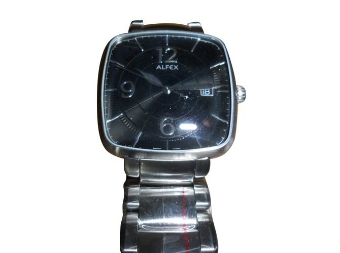 Autre Marque Alfex diseño para hombre dial negro nuevo reloj de pulsera Plata Acero  ref.32324